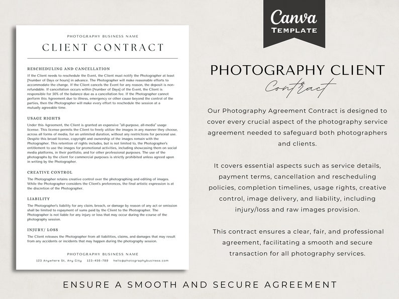 Photographer contract template, agreement form, photography contract, client photography agreement, photography templates, wedding photography contract, family session photography contract, photography pricelist, photography services and pricing