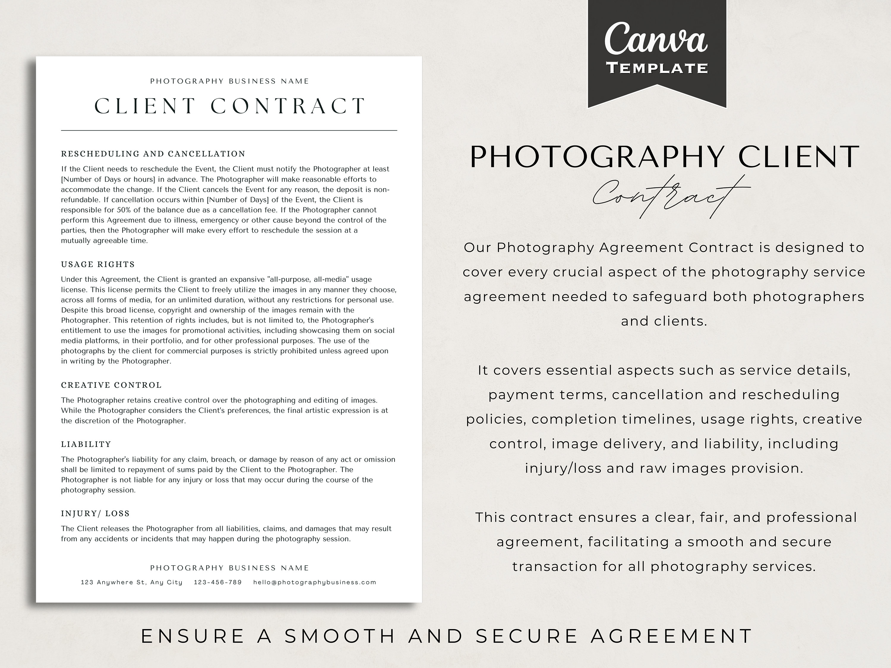 Photography Client Contract Template Photography Forms Client Agreement ...