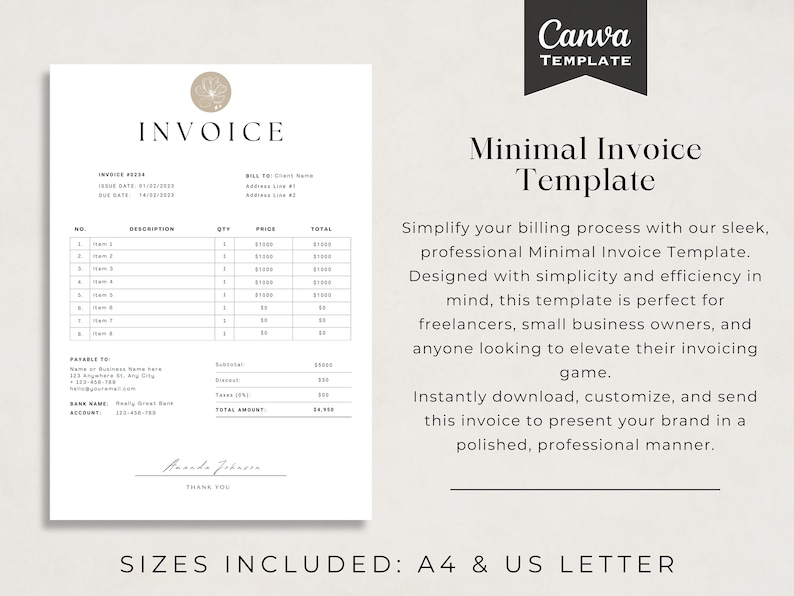 Modern Boho Client Invoice, Editable Template, Services Invoice, freelancer invoice, consultant invoice, Etsy business invoice, custom business invoice, cleaning business invoice
