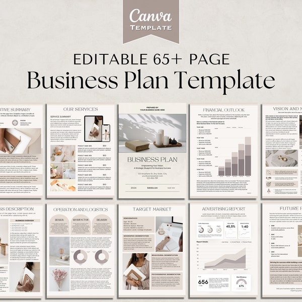 Business Plan Template Printable | Small Business Planner | Minimal Business Plan | Startup Business Plan | Workbook, Canva Template