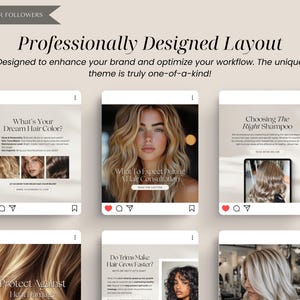 Haircare instagram posts, canva templates, ai stock images for hair, business branding, insta posts bundle