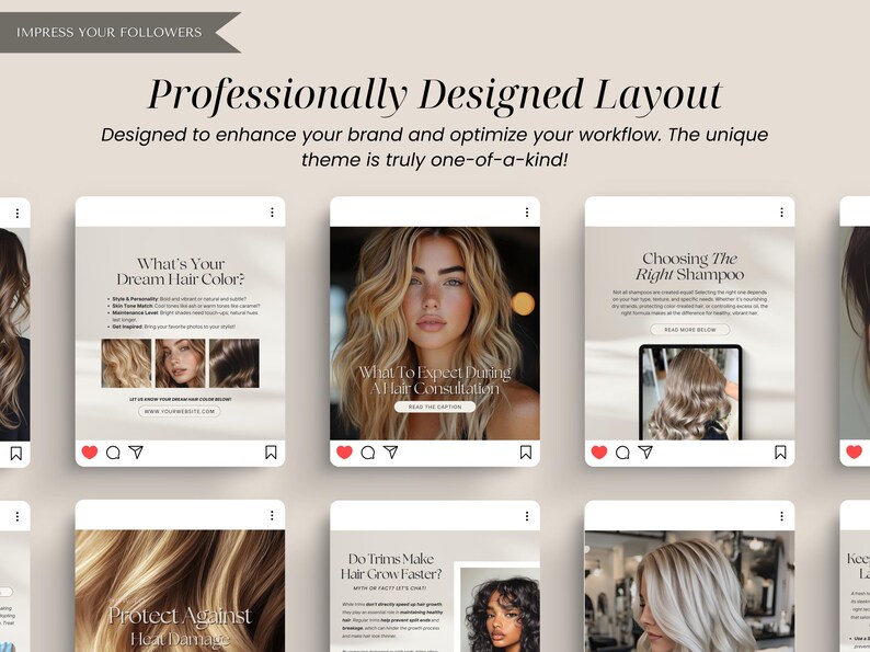 Haircare instagram posts, canva templates, ai stock images for hair, business branding, insta posts bundle
