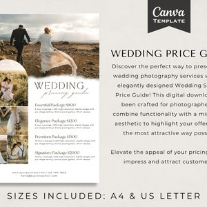 Pricing Template, Wedding Photography, Canva Template, Wedding Pricing, Price Guide list, Marketing Brochure, Wedding Price List, Photography brochure, Price Guide, wedding package, pricing sheet, Price List, mini session guide