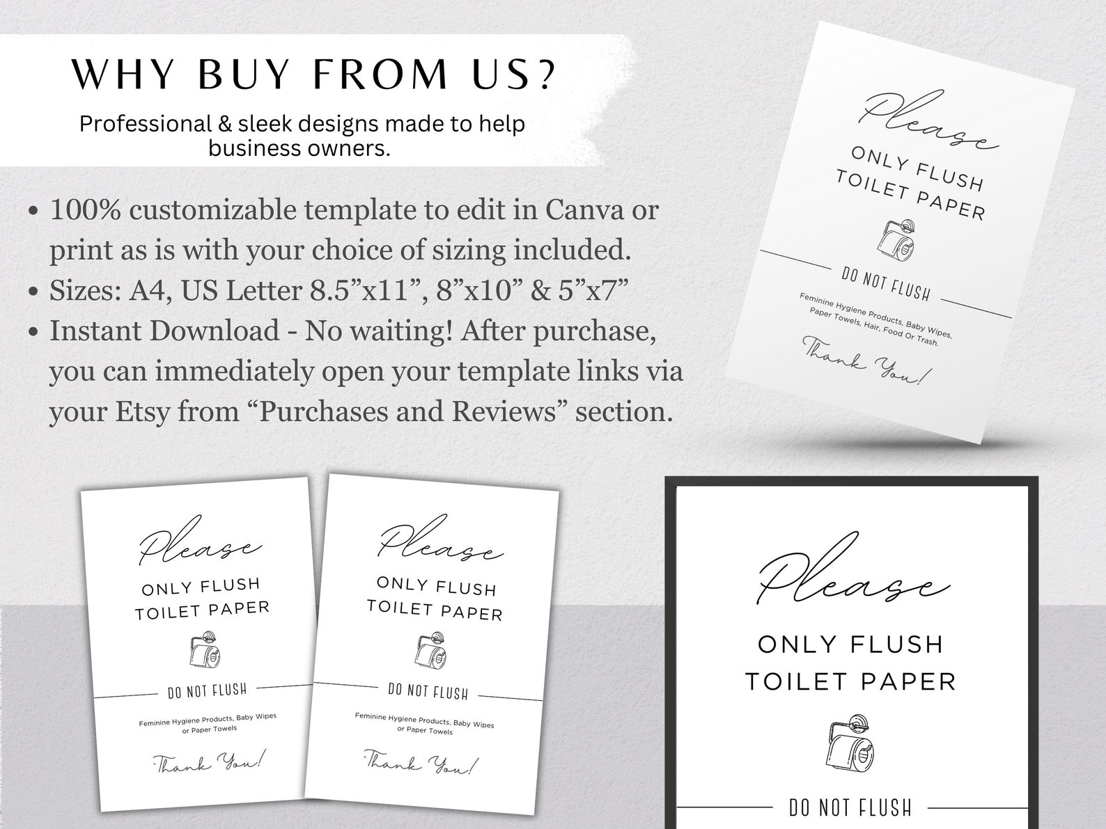 Airbnb Bathroom Sign, Flush Only Toilet Paper, Septic System, Do Not Flush Sign, Vacation Rental ...