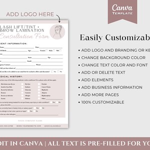 Editable Lash Lift and Brow Lamination Forms Printable - Etsy