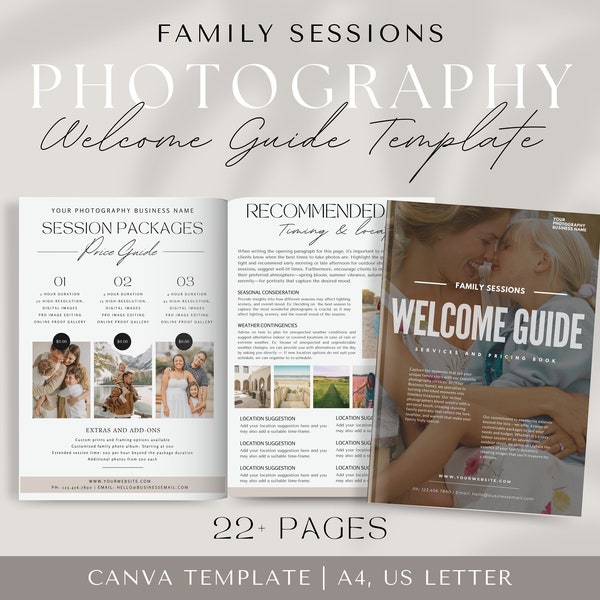 Photography Welcome Guide | Family Photography Style Guide | Photographer Pricing Template | Client guide for photographers | Family Session