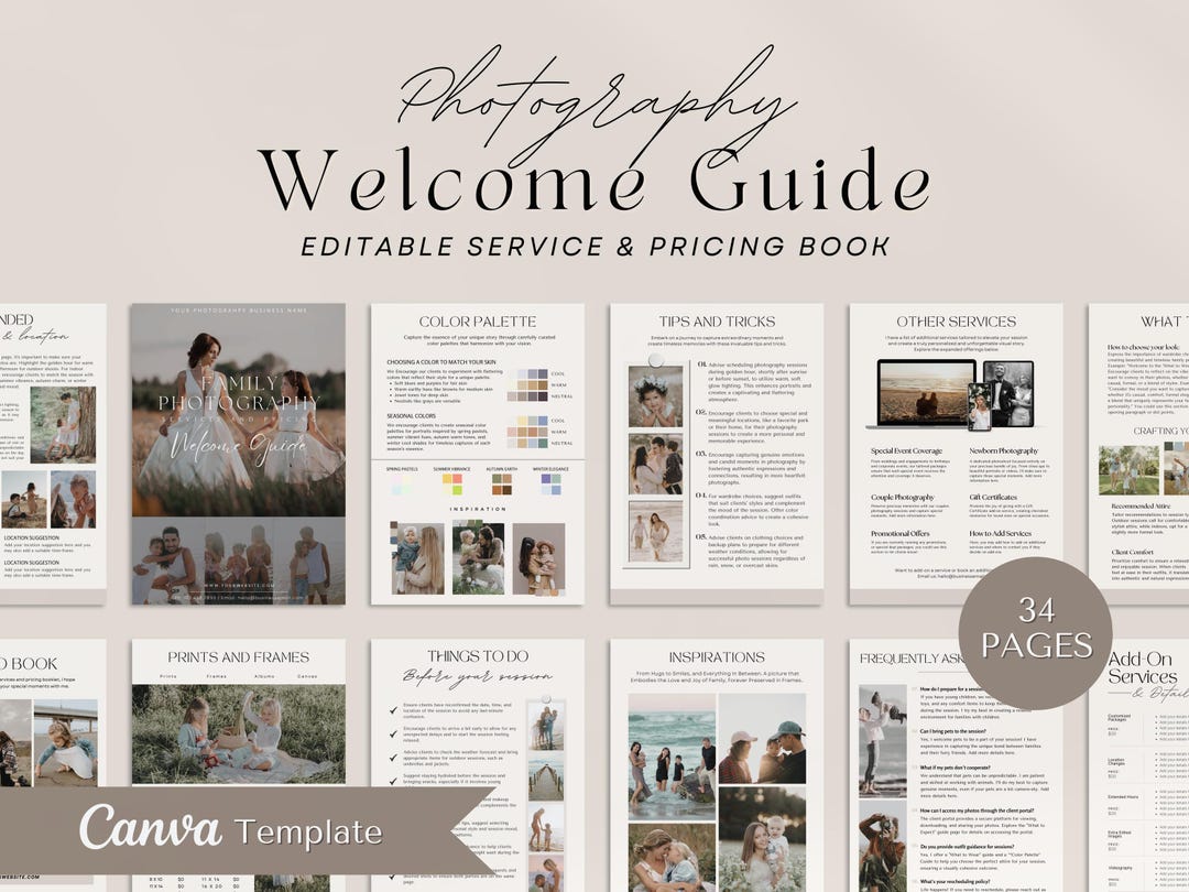 Photography Welcome Guide.pdf Family Photography Welcome Guide | Canva Template (digital Download) - Etsy
