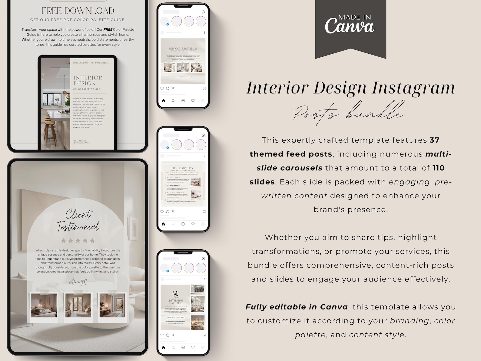 Interior Design Instagram Posts Bundle | Canva Templates - Etsy