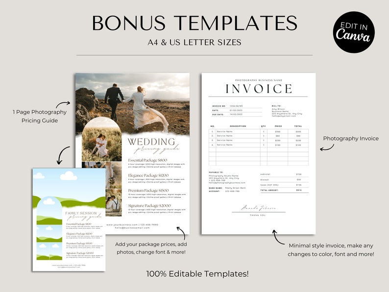 Invoice for photographers, invoice template, pricing guide, wedding pricing guide, photography price list, photography session packages, photography family photos