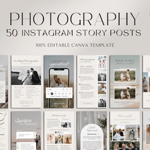 50 Minimal Photography Instagram Story Templates, Photographer Instagram Template, Social Media Templates, Photography Instagram Story Posts