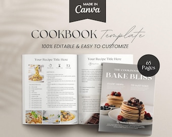 65-Page Cookbook Template | Recipe Book, Editable in Canva (Digital Download)