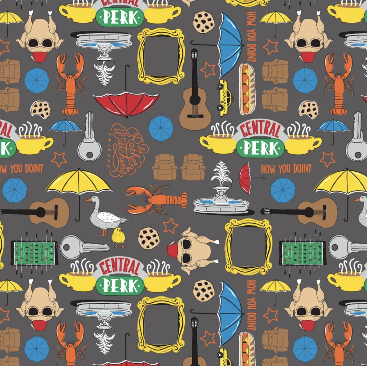 Licensed Friends Forever in Grey  - 100% Cotton Fabric  - Sold by the Half Yard - Hard to find