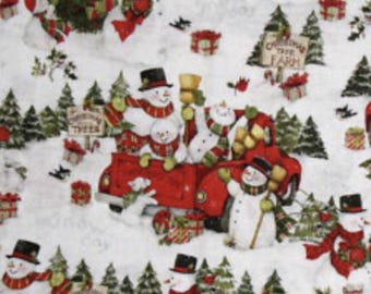 Tissu de camion de bonhomme de neige Susan Winget 100 % coton - Il reste une pièce de 21 pouces - Difficile à trouver