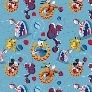 Mickey Mouse Funhouse Gears  - 100% Cotton Fabric - Sold by the Half Yard