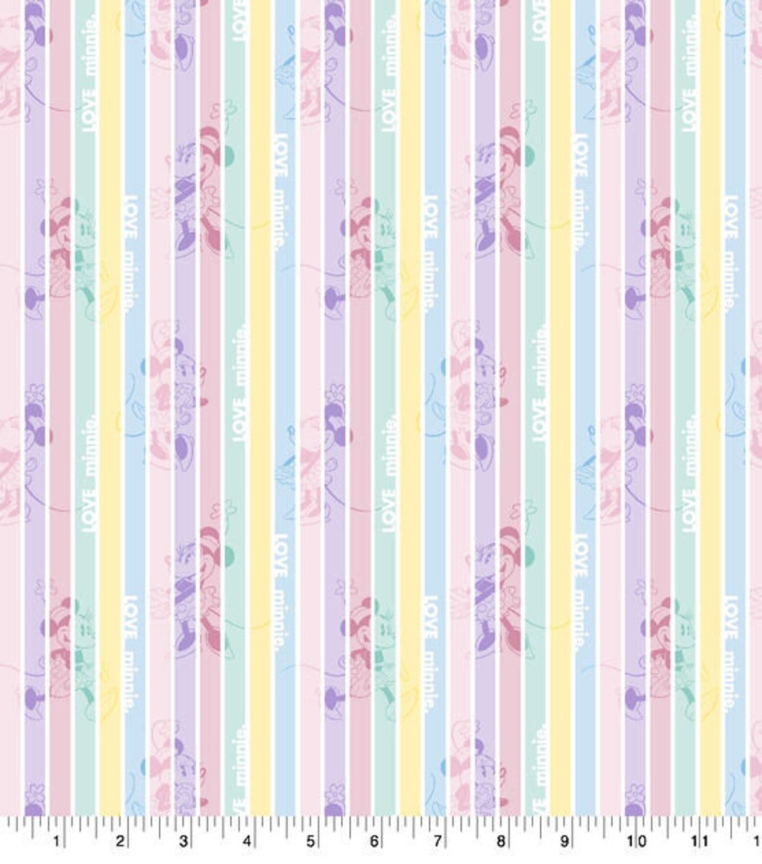 Disney Minnie Mouse Pastel Stripe Fabric by the Half Yard, 100% Cotton ...