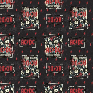 ACDC Highway to Hell - Rock Band 1970&#39;s- 100% Cotton Fabric  - Sold by the Half Yard