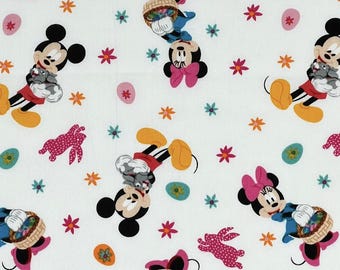 Pâques ~ Mickey et Minnie Mouse Disney ~ Icône de Pâques ~ Tissu d'un demi-mètre, 100 % coton