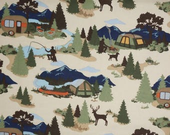 Camping In The Wilderness Fabric - 100% Cotton Fabric  - Sold by the Half Yard
