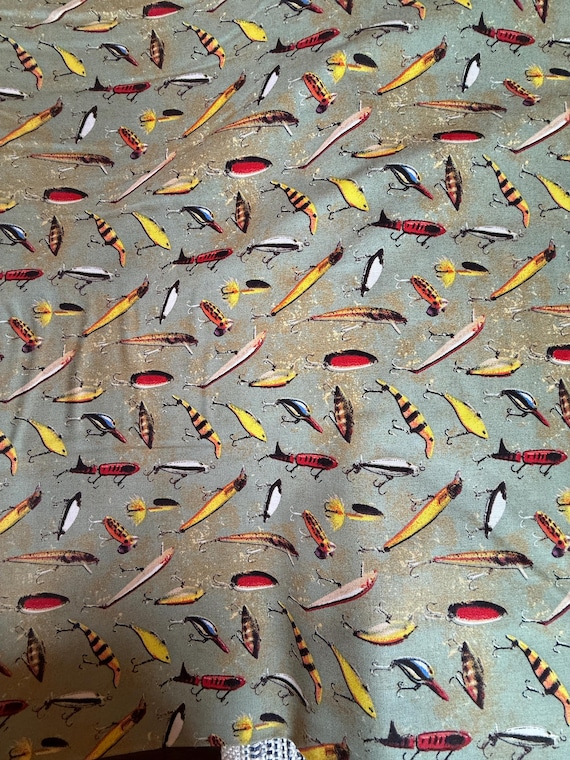 fabric with fishing lures Spoonflower Fly Outdoors on Petal Signature Cotton | Yard | Fishing Outdoors Boys Pattern Fly Fishing Fabric - Fishing