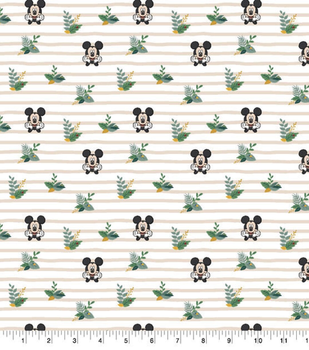 Disney Mickey Traditional Stripe Fabric by the Half Yard, 100% Cotton ...