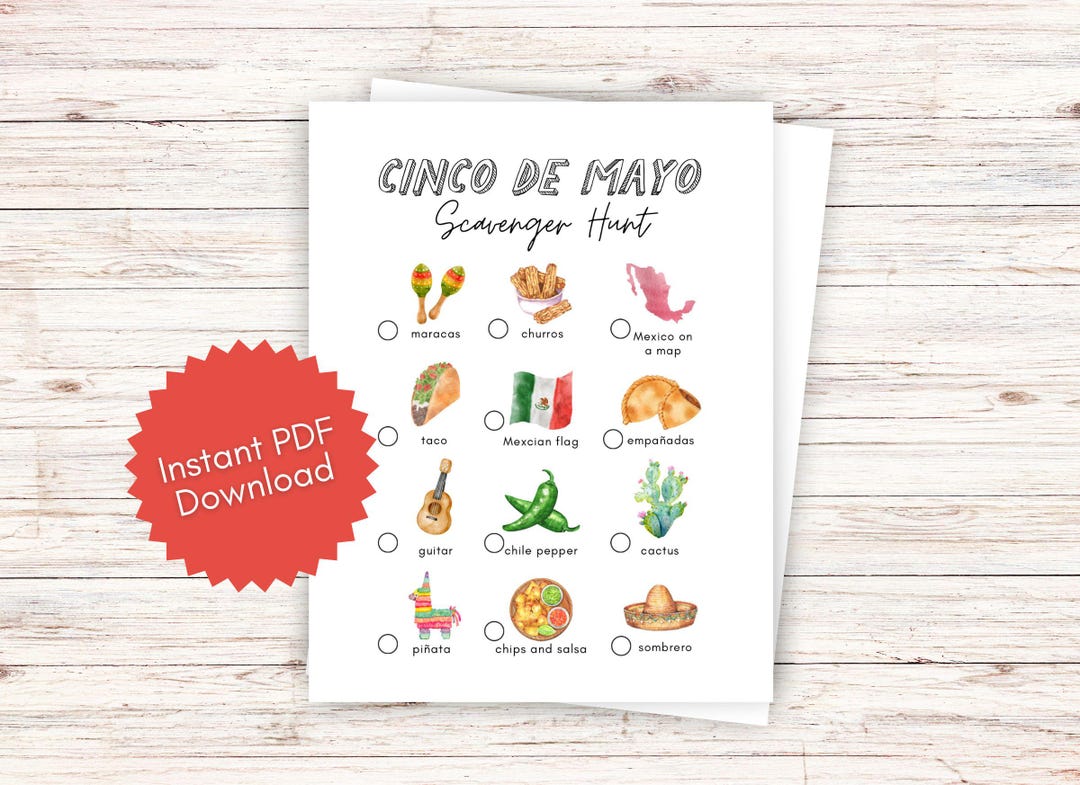 Cinco De Mayo Scavenger Hunt for Kids (printable PDF) - Etsy