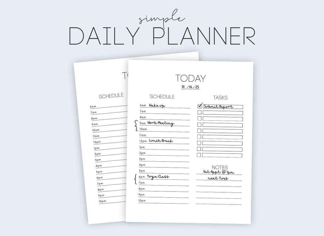 Printable Simple Daily Planner Insert - Minimalist Work Day Schedule ...