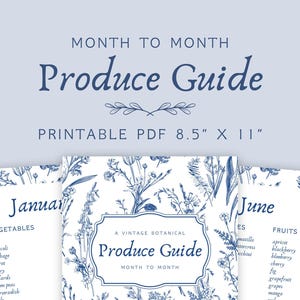 Sofortiger Download PDF 8,5 ”x 11” – Eleganter botanischer USA Produktleitfaden für die saisonale Essensplanung