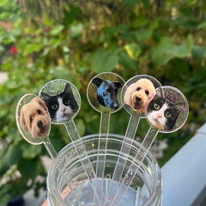 Personalisierter SPARKLE Getränkerührer, Hochzeitsgetränke-Stirrer, Hund / Katze / Haustier / Gesicht, ideal für Junggesellenabschiede, Hochzeitsduschen