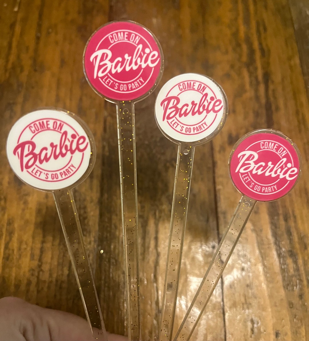 Barbie Party Stirrers Gold Sparkle Stir Sticks DOUBLE Sided Drink