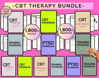 CBT Therapy Workbooks Bundle, Stress, Anxiety, Trauma (Digital Download)