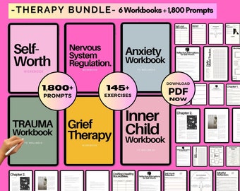 Therapy Workbook Bundle: Anxiety, Grief, Trauma, Inner Child (PDF Download)