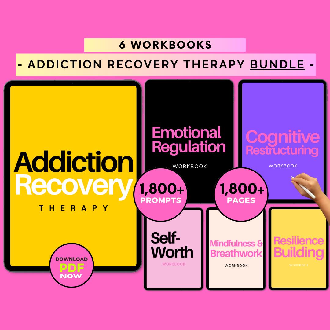 Addiction Recovery Therapy Workbook Bundle, CBT Addiction Awareness Treatment Plan & Worksheets, Addiction Counselor Education to Recover