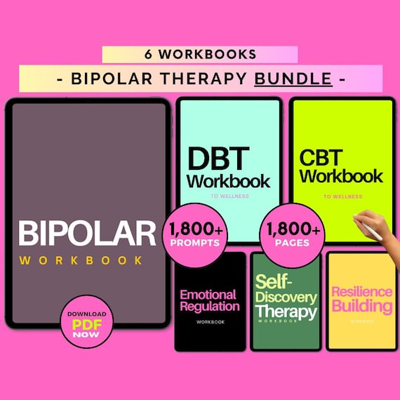 Bipolar Therapy Workbook Bundle: Worksheets & Mood Tracker Journal (Digital Download)