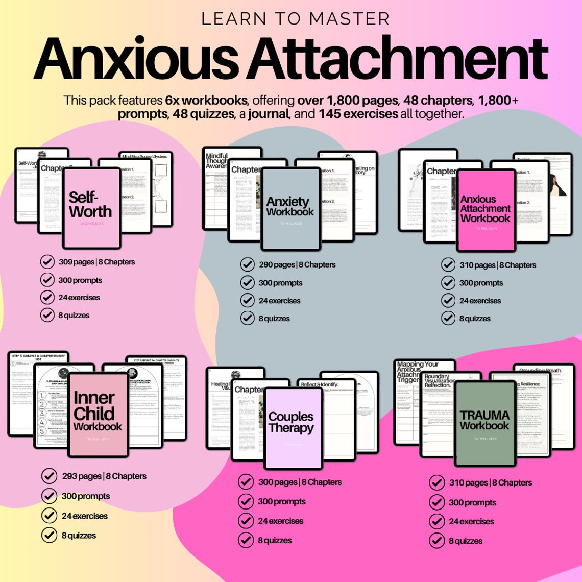 Anxious Attachment Style Workbook Bundle, Attachment Style Worksheets