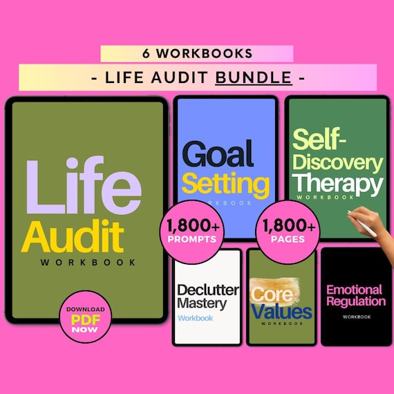 Life Audit Therapy Workbook Bundle: Worksheet Exercises, Planner & Templates (Digital Download)