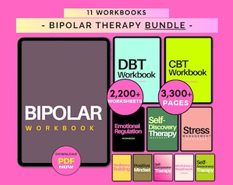 Bipolar Therapy Workbook Bundle: Worksheets & Mood Tracker Journal (Digital Download)