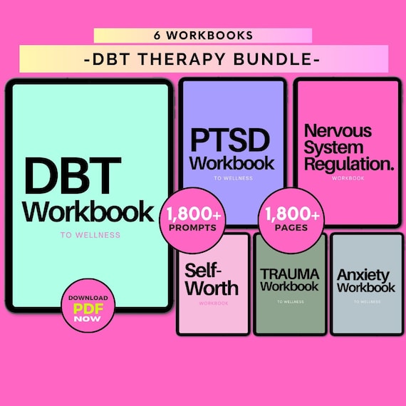 DBT Therapy Workbook Bundle: Skills Training, Diary Cards, Worksheets & Cheat Sheets (Digital Download)