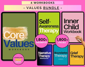 Core Values Workbook & Worksheet Bundle: Worksheets, Journal and Therapy Cards (Digital Download)