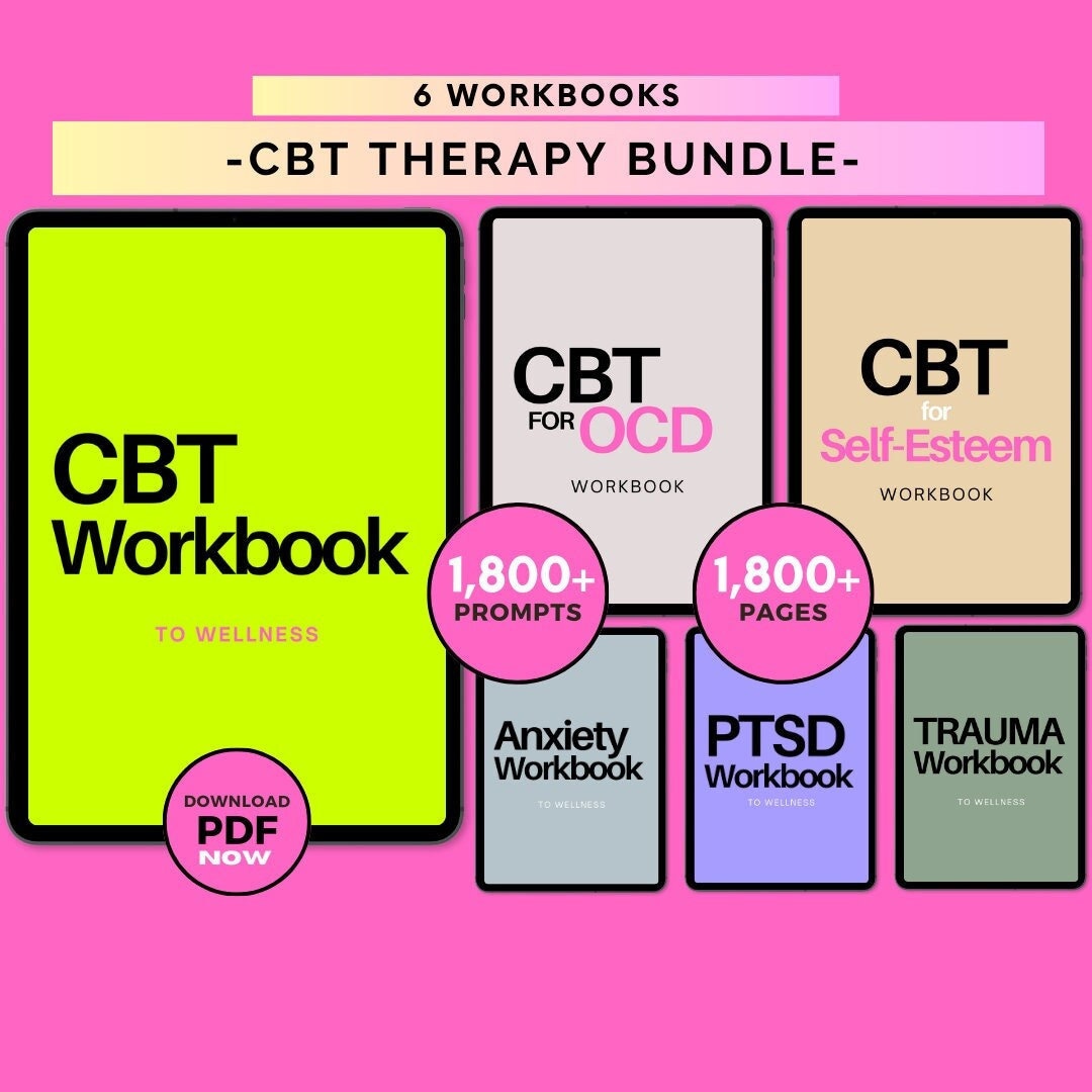 CBT Therapy Worksheets Bundle, CBT Worksheets for Stress, Cbt Workbook