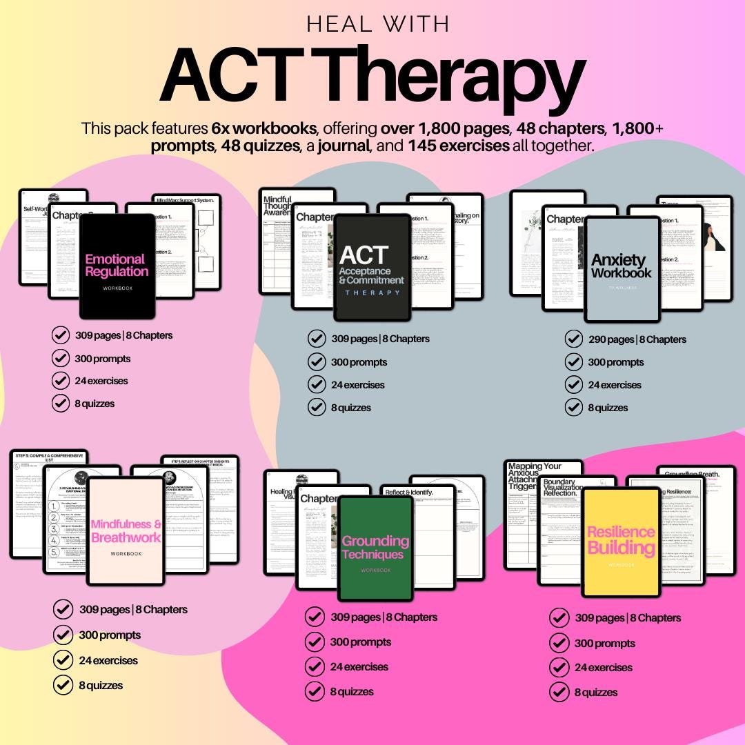 Acceptance & Commitment Therapy Workbook Bundle: ACT Worksheets and ...