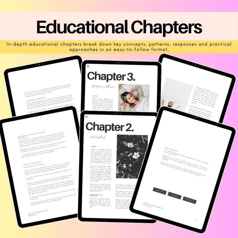 Educational workbook chapters exploring ADHD, executive function, anxiety, productivity, emotional regulation, habits and related wellbeing topics through structured, easy-to-follow learning.