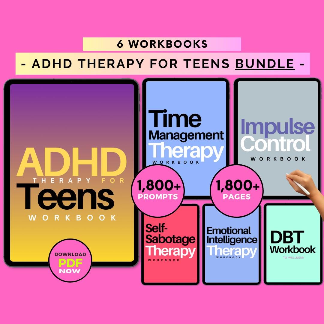 ADHD for Teens Workbook Bundle: Therapy, Planner, Anxiety & Trauma ...