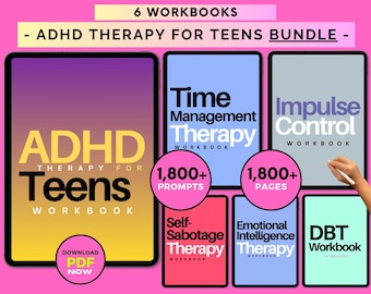 ADHD for Teens Workbook Bundle: Therapy, Planner, Anxiety & Trauma Coping Worksheets (Digital Download)