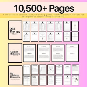 35-workbook ADHD and executive function digital library with 10,500+ pages of structured learning, guided reflections, practical exercises, worksheets and self-exploration resources.