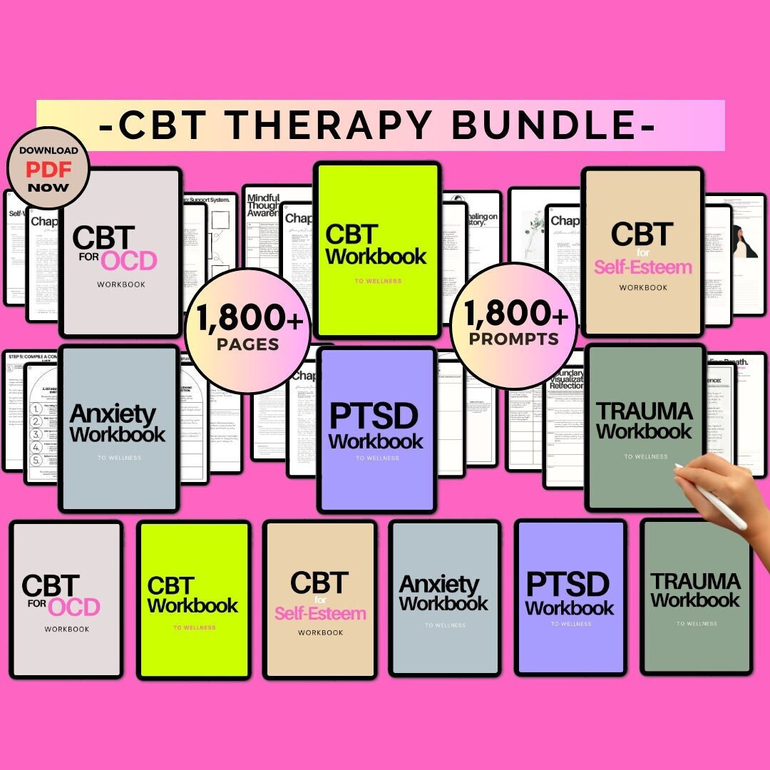CBT Therapy Worksheets Bundle, CBT Worksheets for Stress, Cbt Workbook