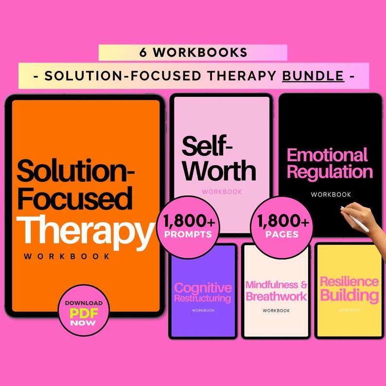 Solution Focused Therapy Workbook Bundle: Therapy Worksheets + Goal ...
