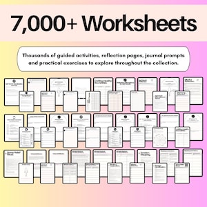 ADHD and executive function workbook bundle with 7,000+ worksheets, guided activities, journal prompts, reflection pages and practical exercises for productivity, organization and emotional regulation.