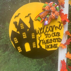 Spooky Halloween Door Hanger, Welcome to Our Haunted Home Front Door ...