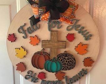 Fall for Jesus Door Hanger, Christian Fall Door Decor, Farmhouse Autumn Door Sign, Fall Porch Decor, Thanksgiving Door Sign, Fall Porch Sign