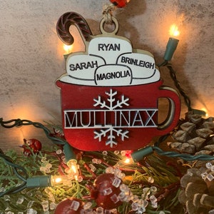Personalized Hot Chocolate Family Ornament, 2024 Christmas Ornament, Christmas Tree Ornaments, Keepsake Ornaments, Gifts for Family